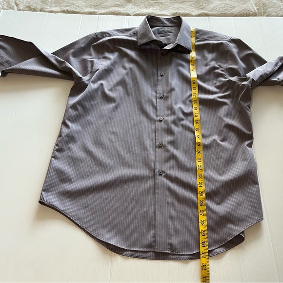 CK Calvin Klein Slim Fit Non Iron Button Up Long Sleeve Shirt Purple Gray 17 1/2 - Picture 9 of 9